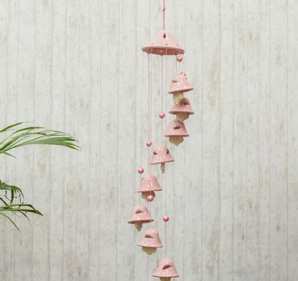 Handcrafted   Traditional 8 Bells  Pink Color  Ceramic Wind Chimes -   8 Bells, Pink, Ceramic, Pack of 1